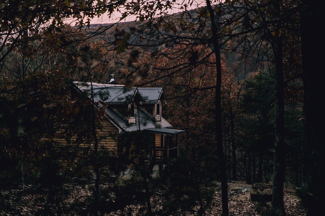 cabin in the woods during autumn